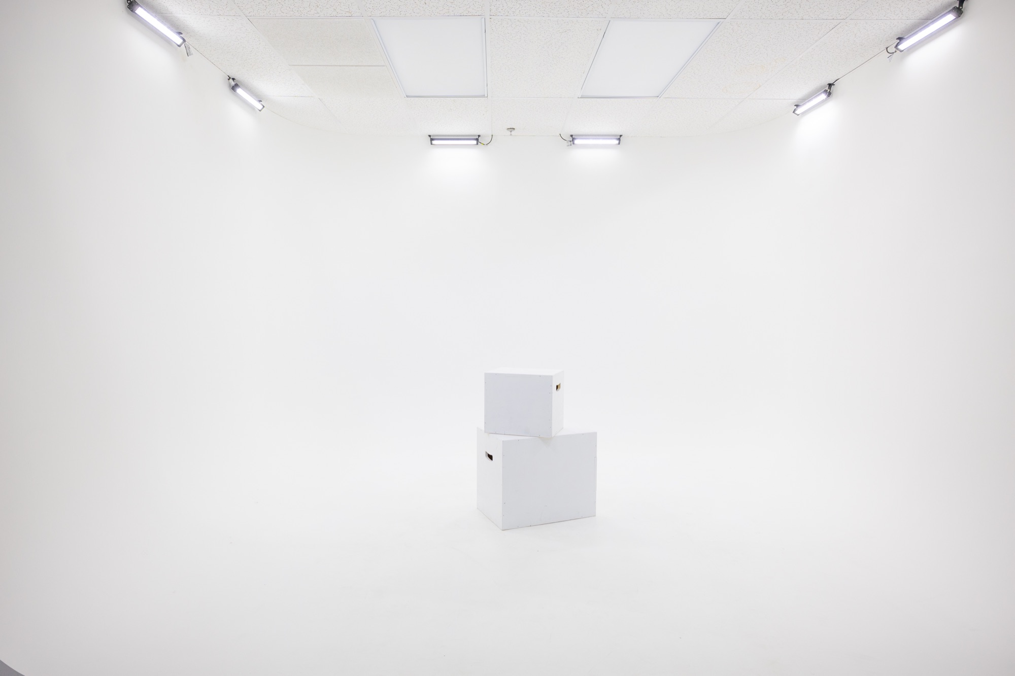 Alternate angle on the cyclorama wall showing the three overhead light panels